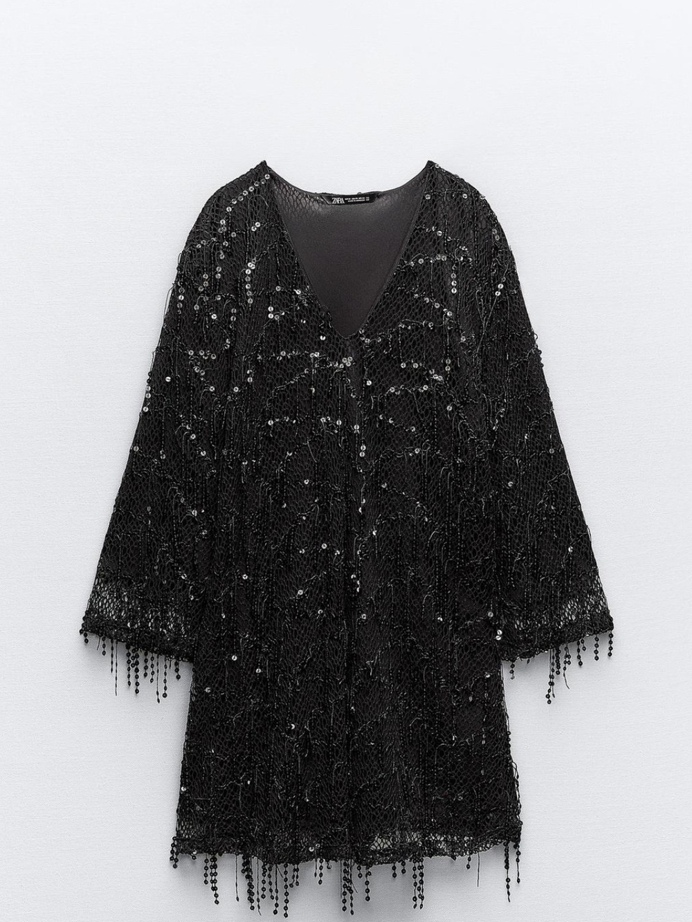 Zara Black Beaded V-Neck Mini Dress